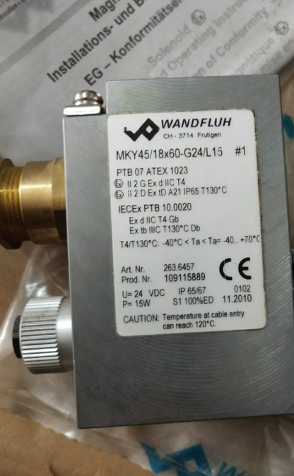 wandfluh coil MKY45/18X60-G24/L15 Solenoid coil MKY45/18x60 For explosion-hazard zonesProtection class IP65/IP66/IP67/IP68/IP69K